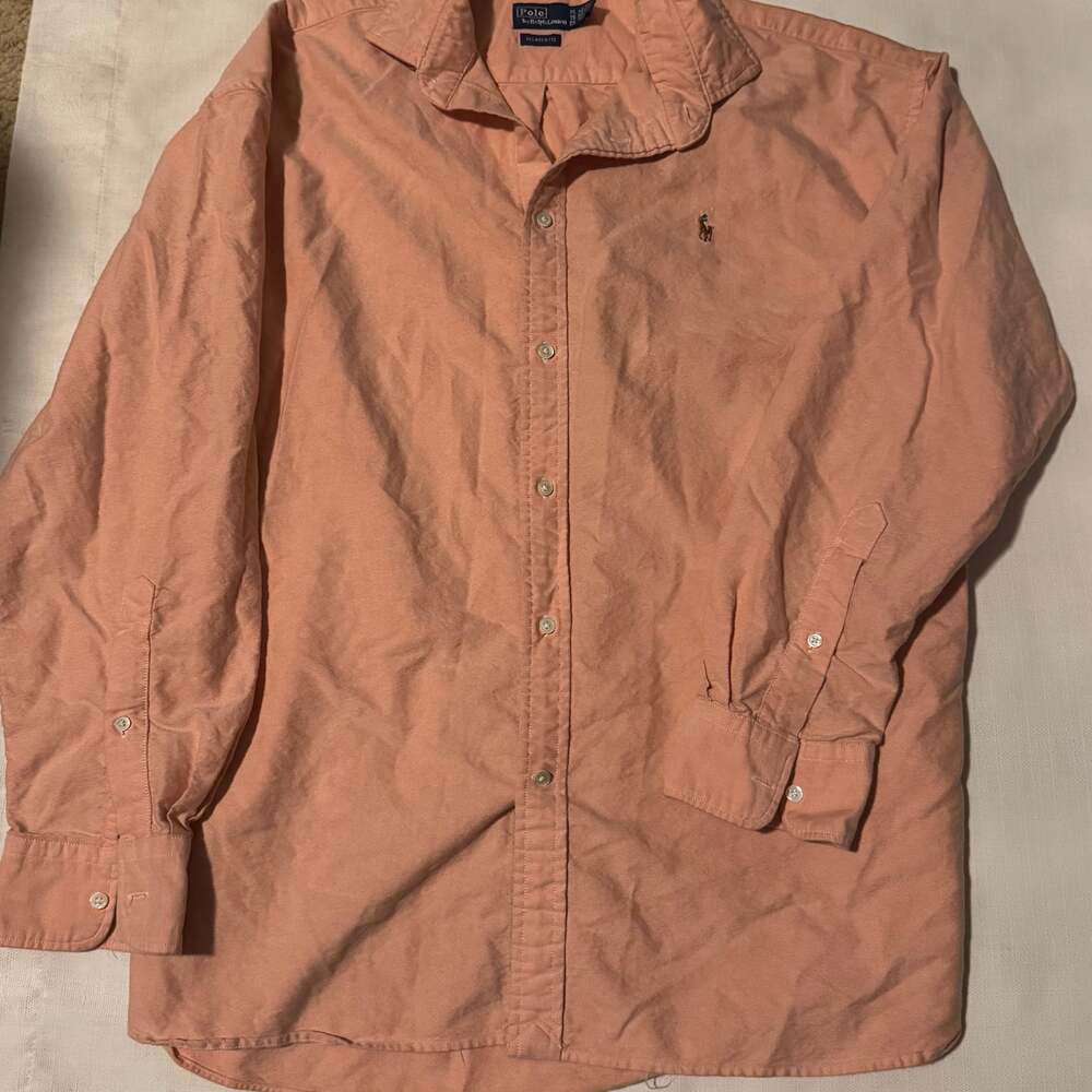 Ralph Lauren Polo Men's Peach Button Down Long Sleeve Shirt